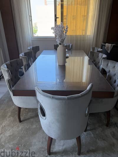 سفرة مودرن خشب زان كاملة 8 كراسي كابيتونيه فاخرة | Modern Dining Table