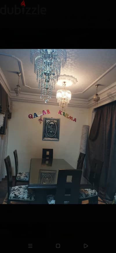ترابيزه سفره ست كراسي خشب زان كسر زيرو مع اربع نجفات كريستال عصفور