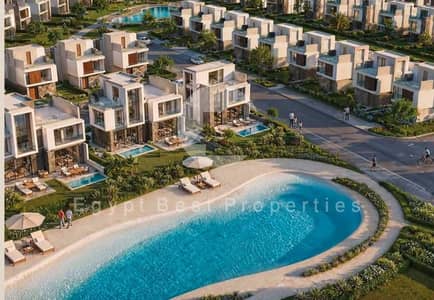 FIRST PRICE IN NEW LAUNCH TWIN HOUSE FOR SALE WITH LOWEST DP 5% ONLY LAGOON VIEW IN PRIME LOCATION IN PATIO TOWN IN  NEW CAIRO