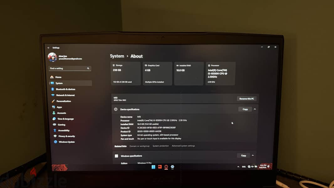 MSI GF63 Thin 15.6’ 3
