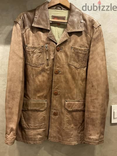 lium Mens Leather Jacket Men's Brown Jacket Size L-XL