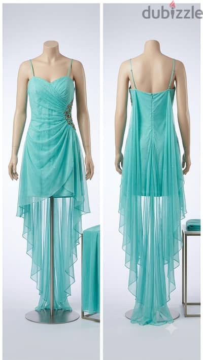 فستان سواريه قصير شيفون تركواز / فستان سهرة - Short Evening Dress / So