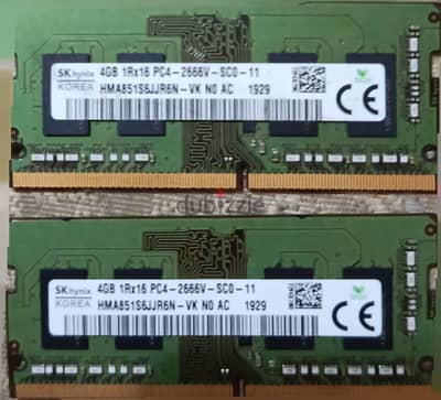 رامتين RAM لابتوب SK hynix DDR4 4GB 2666MHz – إجمالي 8GB