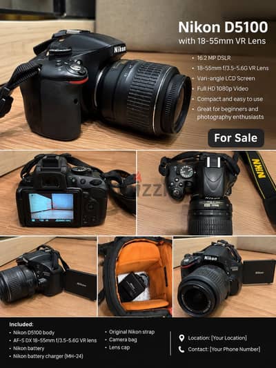 للبيع Nikon D5100 مع عدسة 18-55mm VR