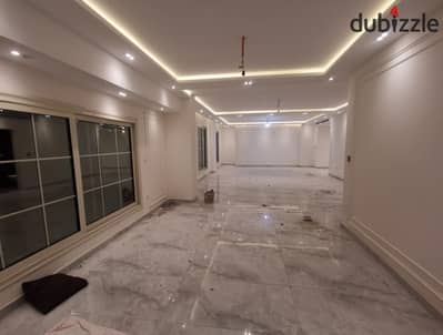 Apartment for rent, ground floor with a garden in the seventh neighborhood in front of Sama Zayed and Spinneys Mall, hotel finishing, with kitchen and air conditioning, 3 rooms and 3 bathrooms including a master, suitable for residential or administrative