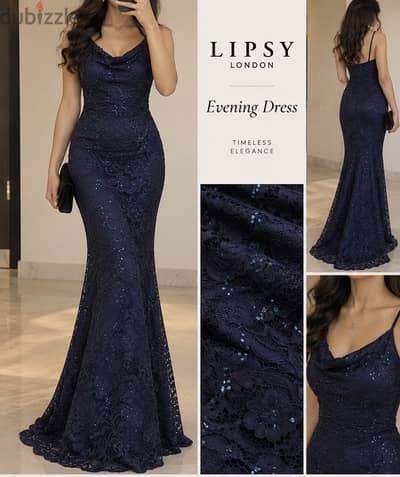 Lipsy London Navy Lace Sequin Evening Dress – XS, Worn Once