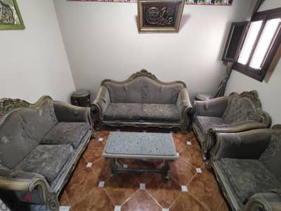 انتاريه كنبتين وكرسيين وطقطقتين وترابيزه رخام هندي  و قماش تركي