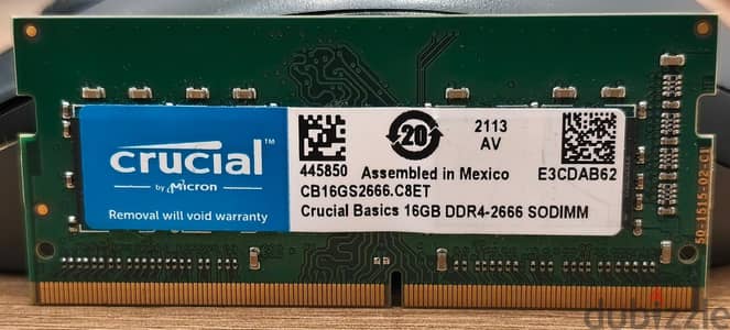 للبيع رام لابتوب 16G DDR4 Crucial أصلية 2666MHz