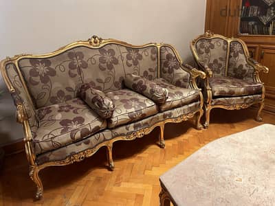 صالون زان مدهب فرنساوي – كنبة و٤ كراسي وترابيزة رخام