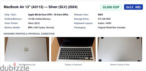 MacBook Air 13" (A3113) — Silver (SLV) (2024)