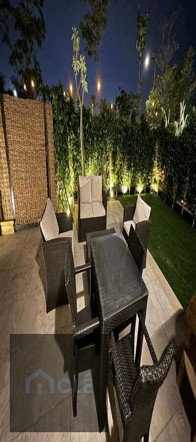 Luxurious duplex with a garden, furnished with the latest furniture and appliances, in Eastown Compound, New Cairo. 240 sq m , includes a maid's room.