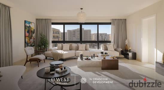 شقه استلام فوري مع Orascom في كمبوند Owest متشطبه بالكامل 3 غرف نوم فيو لاندسكيب