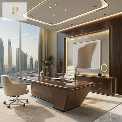 مكتب ادارى صف اول برج ايقونى فيو مباشر وكمان كاشف النهر الأخضر ومنطقة الفان زون  قسط على 10 سنين