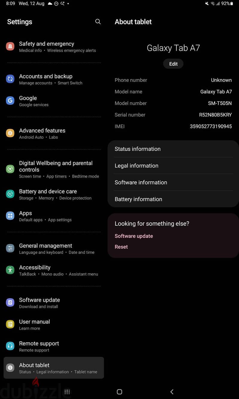 Samsung galaxy A7 tablet 8