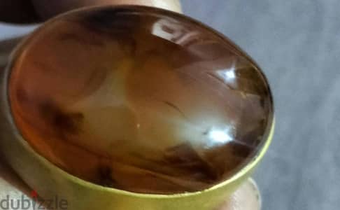 خاتم نحاس تقيل  بحجر عقيق مصور قديم عقيق مرسوم