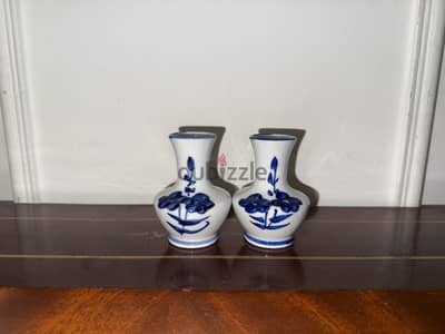Vintage Pair of Blue & White Porcelain Mini Vases – Matching Set