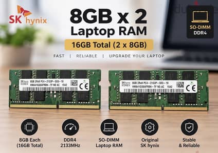 رامات لابتوب SK hynix أصلية 16GB DDR4 2133MHz – 2×8