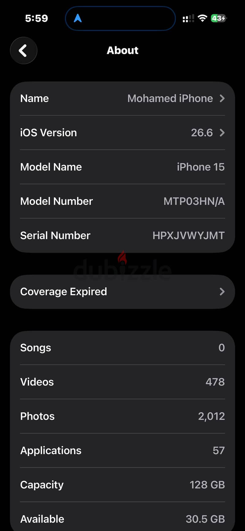 ايفون ١٥ مساحه ١٢٨ جيجا-Ios27- بالكرتونه -زيرو ضريبه -اللون الاسود 5