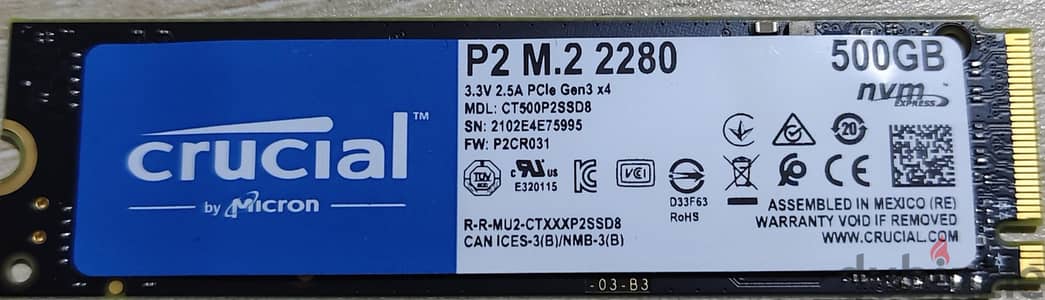 Crucial P2 500GB NVMe M. 2 2280 – موديل CT500P2SSD8. هارد داخلى