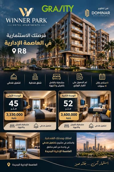  امتلك شقتك الفندقية في العاصمة الإدارية بتشطيب وفرش كامل وتشغيل فندقي - شقة للبيع - new capital - R8