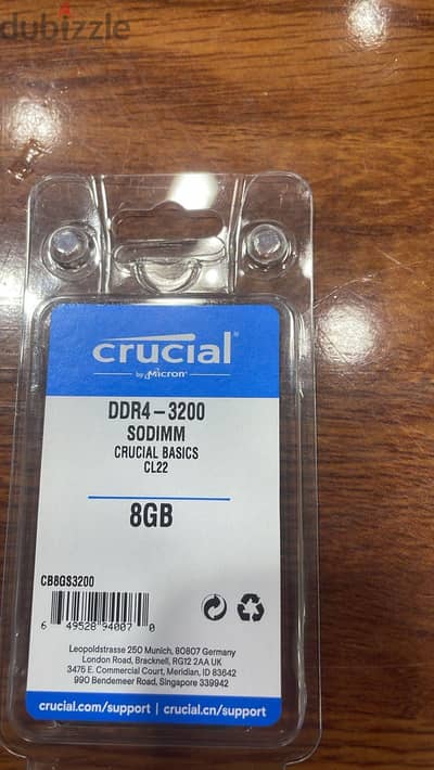 Laptop Ram Crucial 8GB DDR4 - 3200 SODIMM CL22 Laptop Ram Crucial 8GB DDR4 - 3200 SODIMM CL22