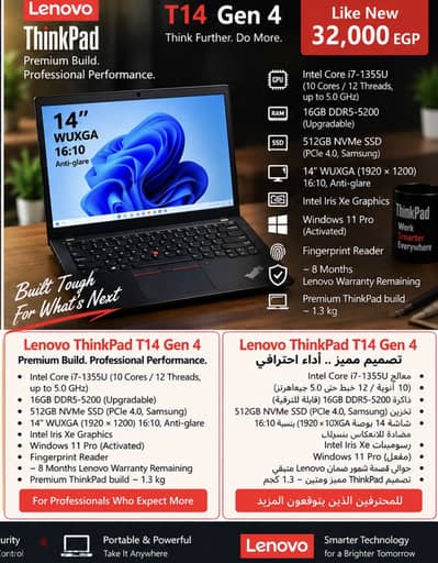 Lenovo ThinkPad T14 Gen 4 | i7-1355U | 16GB DDR5 | 512GB | Like New