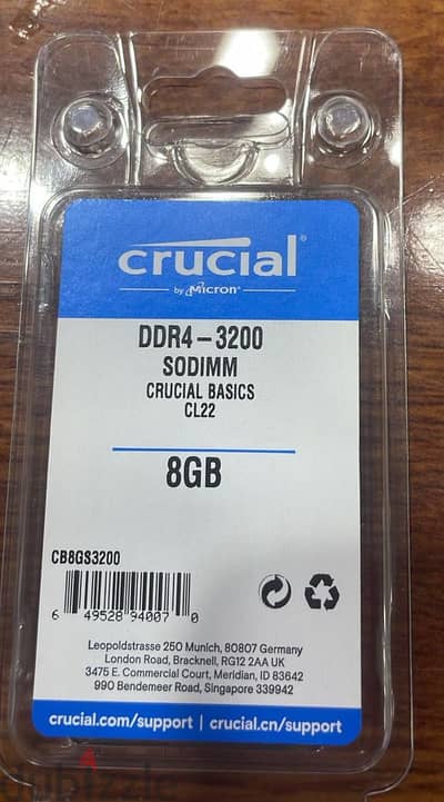 Laptop Ram Crucial 8GB DDR4 - 3200 SODIMM CL22