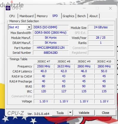 للبيع رامة لابتوب أصلية مسحوبة SK Hynix 24GB DDR5 5600MHz كسر زيرو