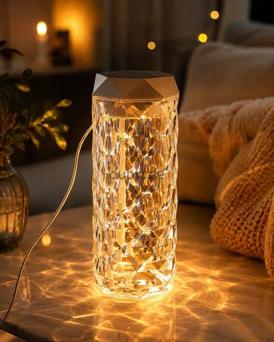 عرض قطعتين أباجورة كريستال فواحة  | إضاءة LED + ترطيب وتعطير الجو