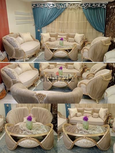 طقم أنتريه وصالون مدهب كلاسيك فخم (بحالة الزيرو) | Classic Gilded Sofa