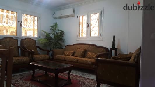 Apartment for rent furnished air-conditioned in Al-Zahraa Al-Maadi Madinat Al-Miraj area 150m consisting of 3 rooms - reception - kitchen - 2 bathrooms - ground floor - finishing