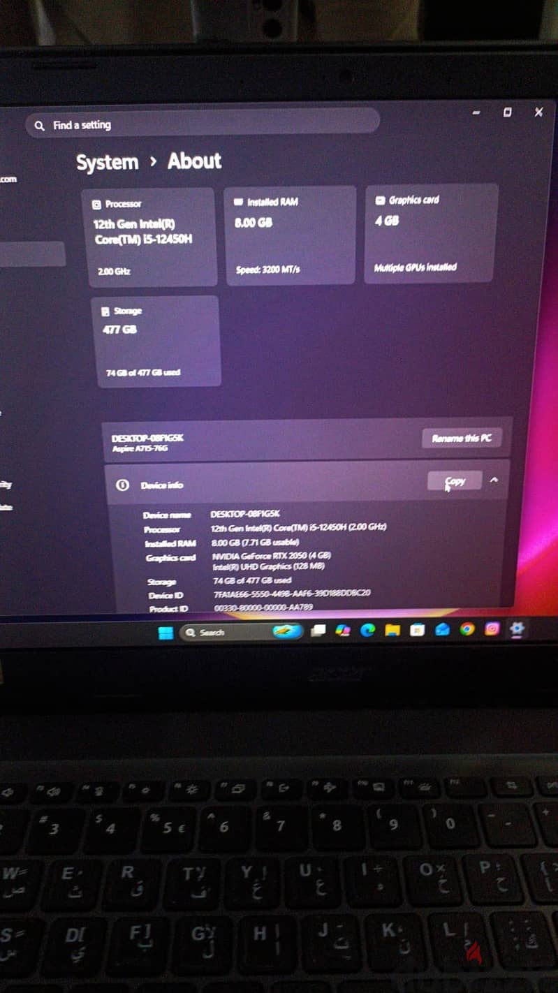 لاب توب acer مناسب Gaming/ Work/ Study 5