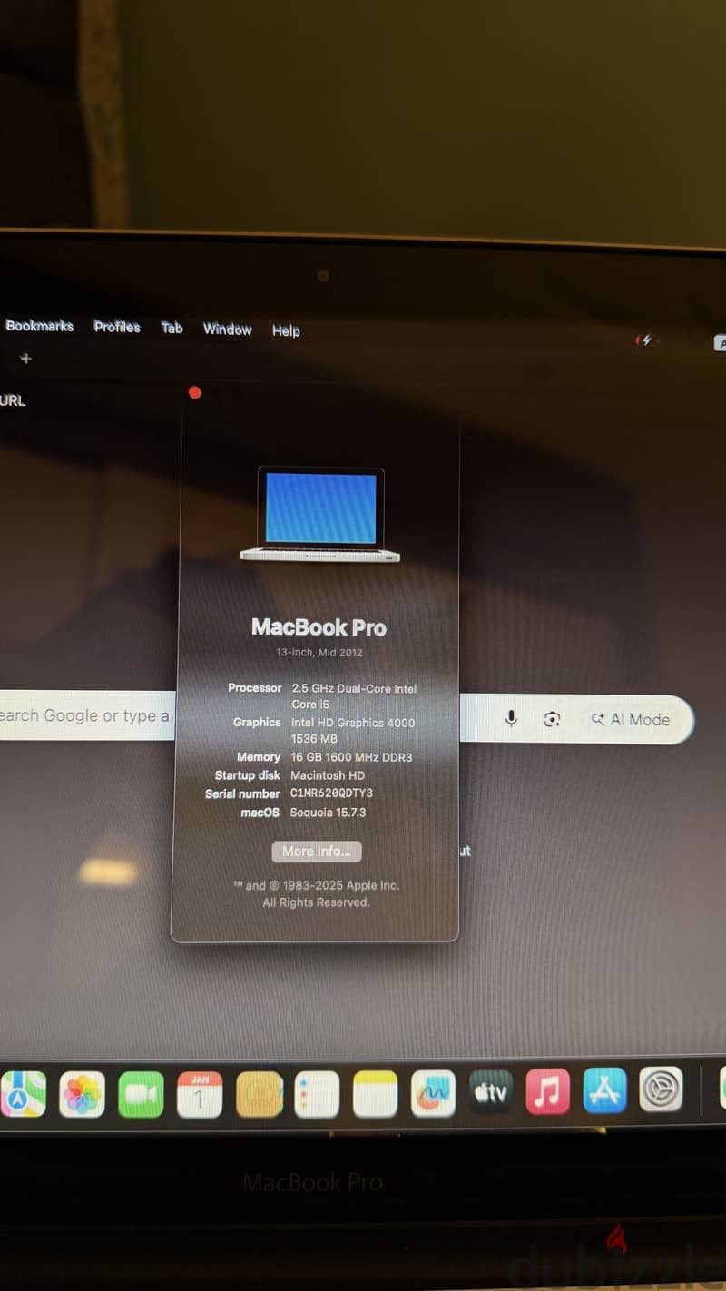 Macbook Pro i5 16gb ram 1tb ssd 6