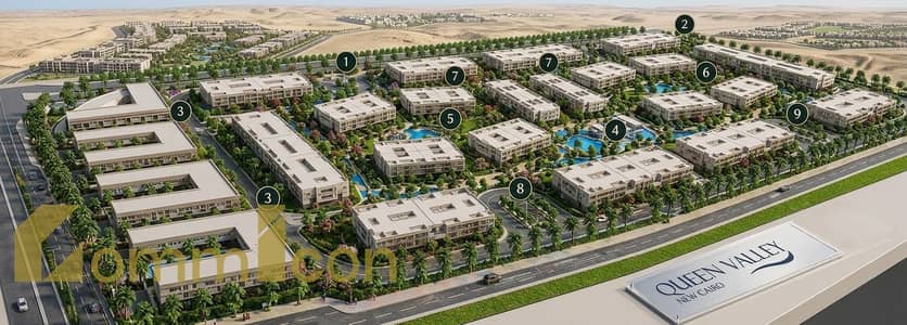 شقة للبيع بأفضل خطة سداد في كمبوند Queen valley على محور التسعين الجنوبي و محور الجامعة الأمريكية مباشرة, التجمع الخامس - القاهرة الجديدة