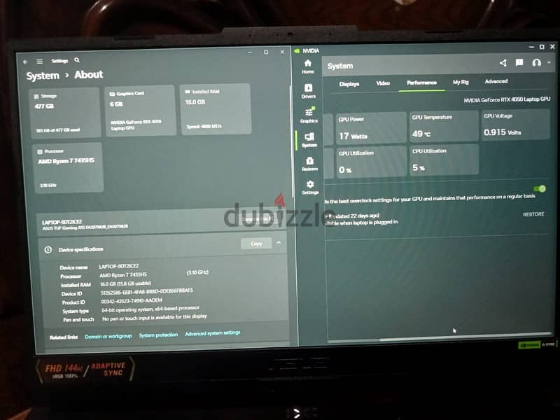 لابتوب ASUS tuf a15 RTX 4050 3