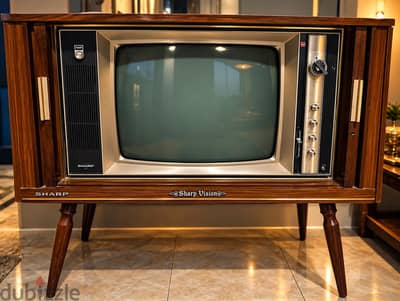 SHARP   تلفزيون ياباني أصلي Vintage Console خشب – قطعة Collector نادرة