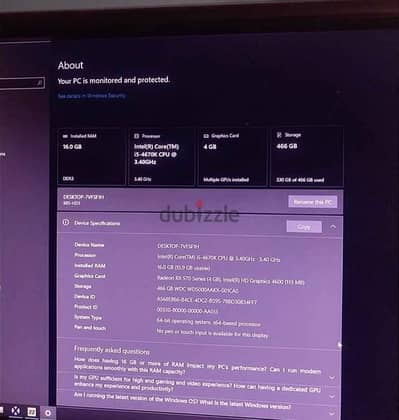 جهاز كمبيوتر i5 4670k rx 570 4gb 16 gb ram