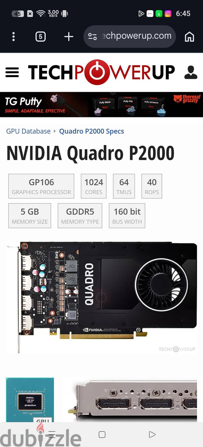 nividia quadro p2000 5GB DDR5 1