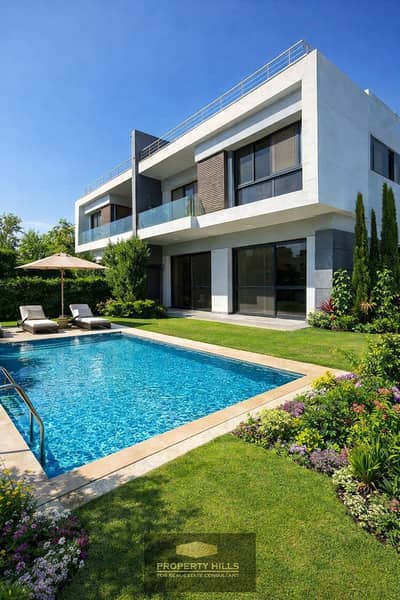 Receive your 309 m² panoramic view villa with private swimming pool immediately in El Patio Casa La Vista City, Shorouk, next to Carrefour.