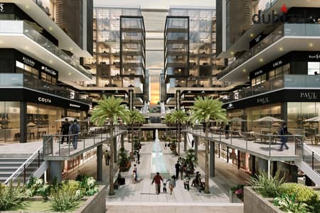 32 sqm ground-floor shop for sale in Ninth Hub Mall, Central Axis, 6 October. Prime investment with 10% down payment and installments up to 10 years.