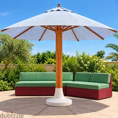 ٢ كنبة outdoor + ١  طاولة + ١ شمسية ٣ متر خشب زان