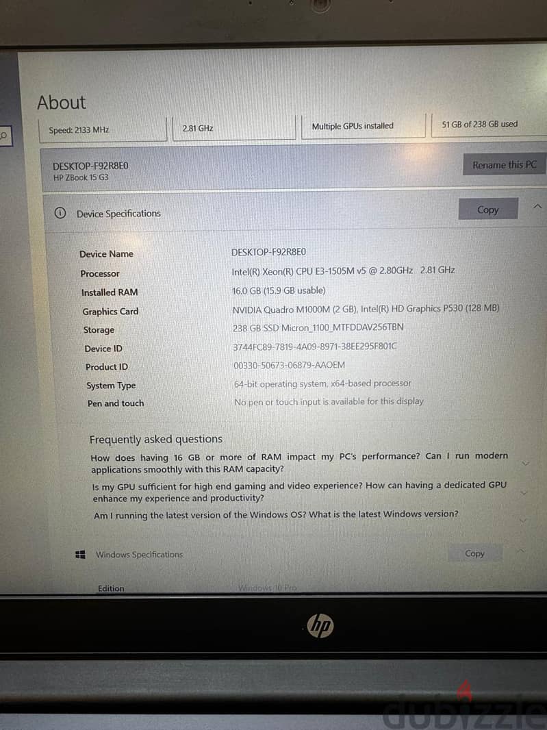 hp zbook g3 xeon Nvidia quadro 2g 4