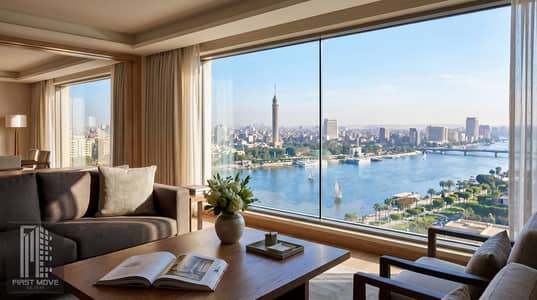 شقة فندقية للبيع تشطيب بالتكيفات تانى نمرة على النيل فى Giza Down Town امام السفارة السعودية و دقايق من جامعة القاهرة بعائد ايجار بالدولار