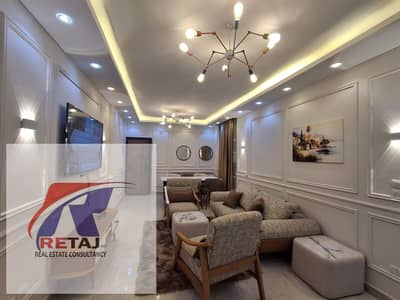 Furnished apartment for rent in Katameya Gardens Compound; high-end luxury finishing; 120 sqm; 45,000 EGP/month.