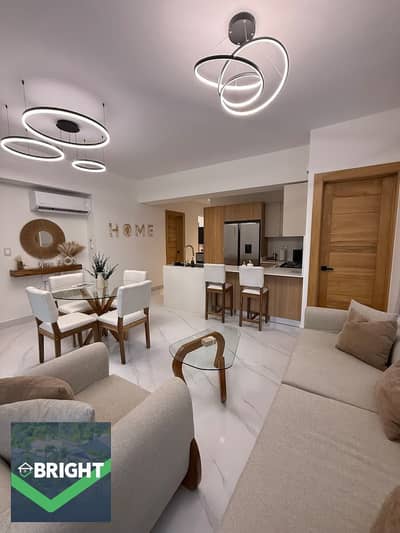 Prime-view 110 sqm apartment + 60 sqm garden, 3 bedrooms, fully finished & furnished, at the lowest price in IL Monte Galala.