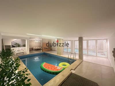 Duplex for sale in Al-Yasmeen 4, ultra-super-lux finish; 450 sqm plus two gardens totaling 150 sqm, featuring a private landscaped area and a storage