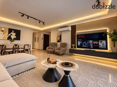 Luxury hotel apartment for rent at ZED Towers Sheikh Zayed. 3BR + Nanny, 3 baths, high-end furnishing, premier double view, and fully fitted kitchen.