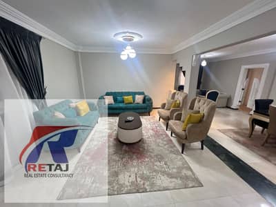 Furnished and air-conditioned apartment for rent in the Golden Square, Nasr City, near Genena Mall, with a very distinctive entrance and view in a pri