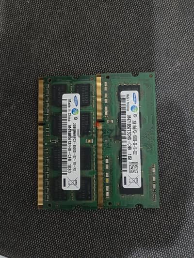 رامات لابتوب سامسونج 2 جيجا DDR3 أصلية بحالة ممتازة للبيع (قطعتين)