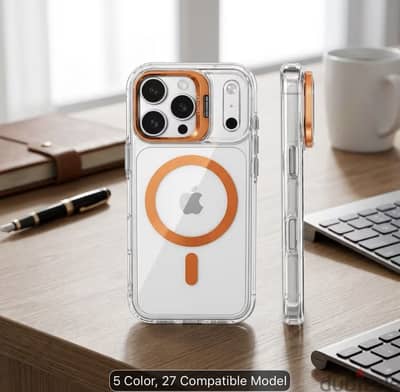  كفر iPhone 16 Pro Max شفاف Orange + MagSafe + Stand | قطعة واحدة